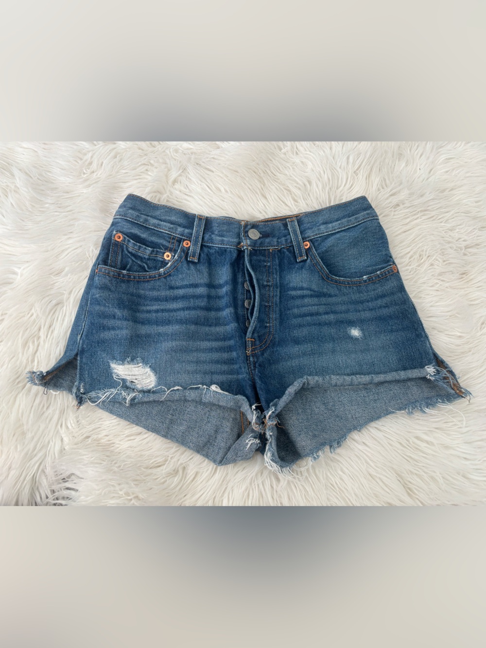 Levi's 501 Distressed Blue Denim Cutoff Shorts